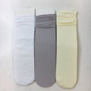 Womens Crew Socks Set 3 Solid Ribbed White Gray Cream